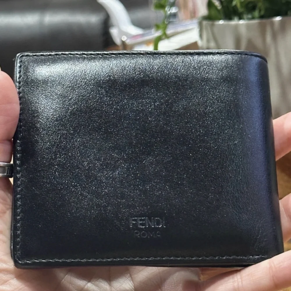 Authentic Fendi Bag Bugs Monster Eyes Black Leather Bifold Wallet with Box